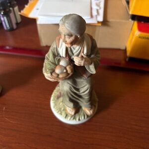 Vintage Figurine with Basket of Fruits